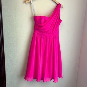 Bright pink one shoulder bridesmaid dress Alfred Angelo size 0
